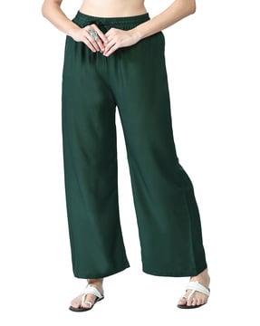 solid palazzos with elasticated drawstring waistband