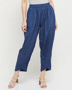 solid pants with mid rise waist