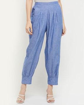 solid pants with mid rise waist