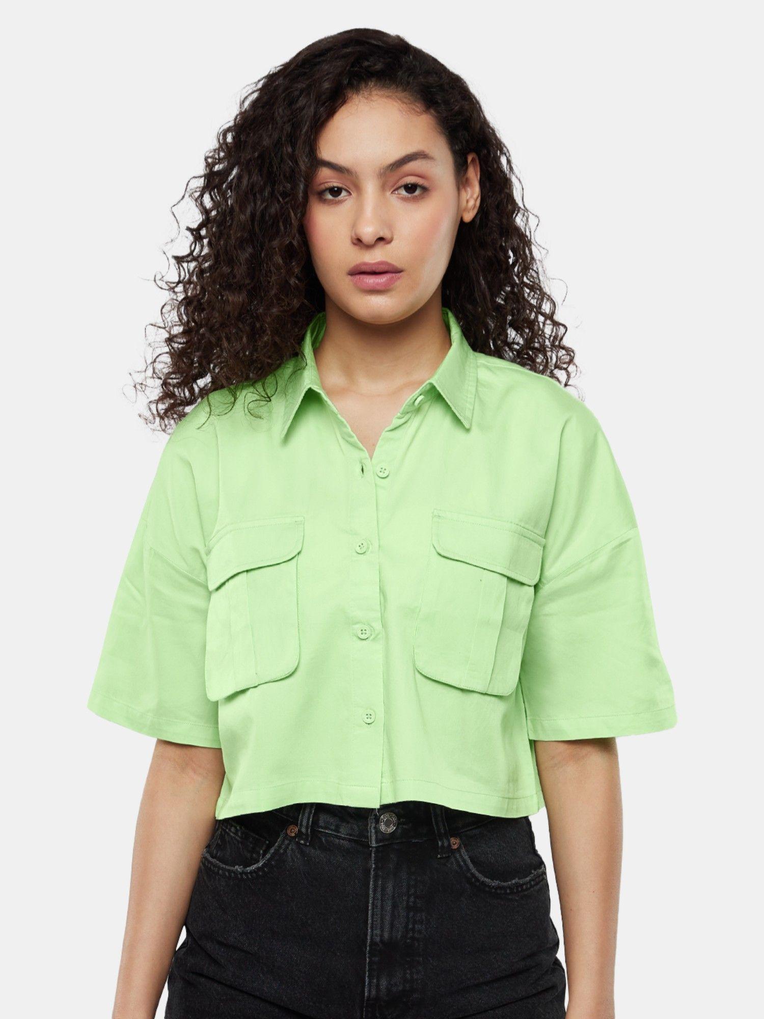 solid paradise green women boxy fit shirt