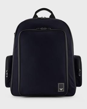 solid pattern backpack with eagle logo