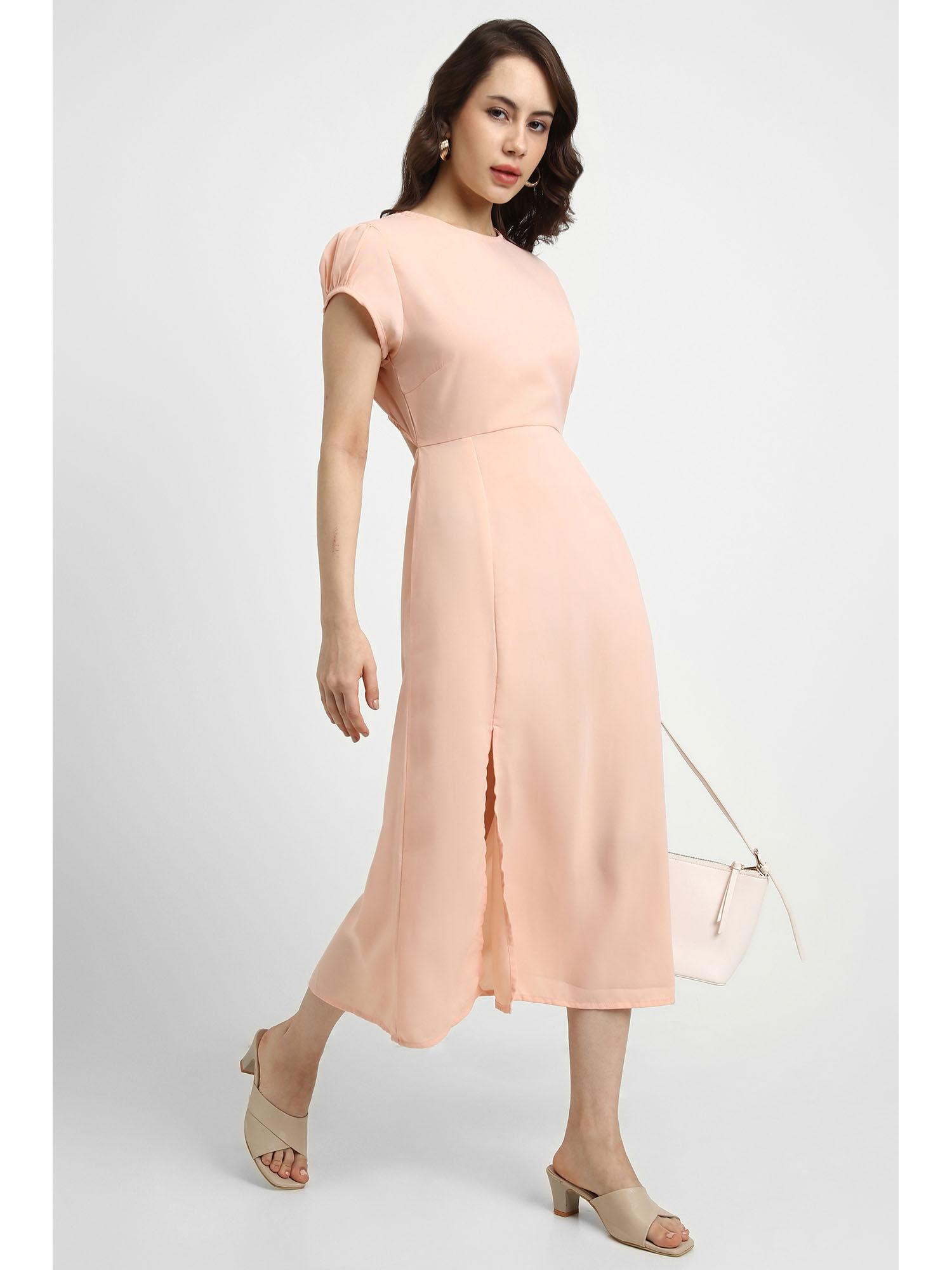 solid peach midi dress