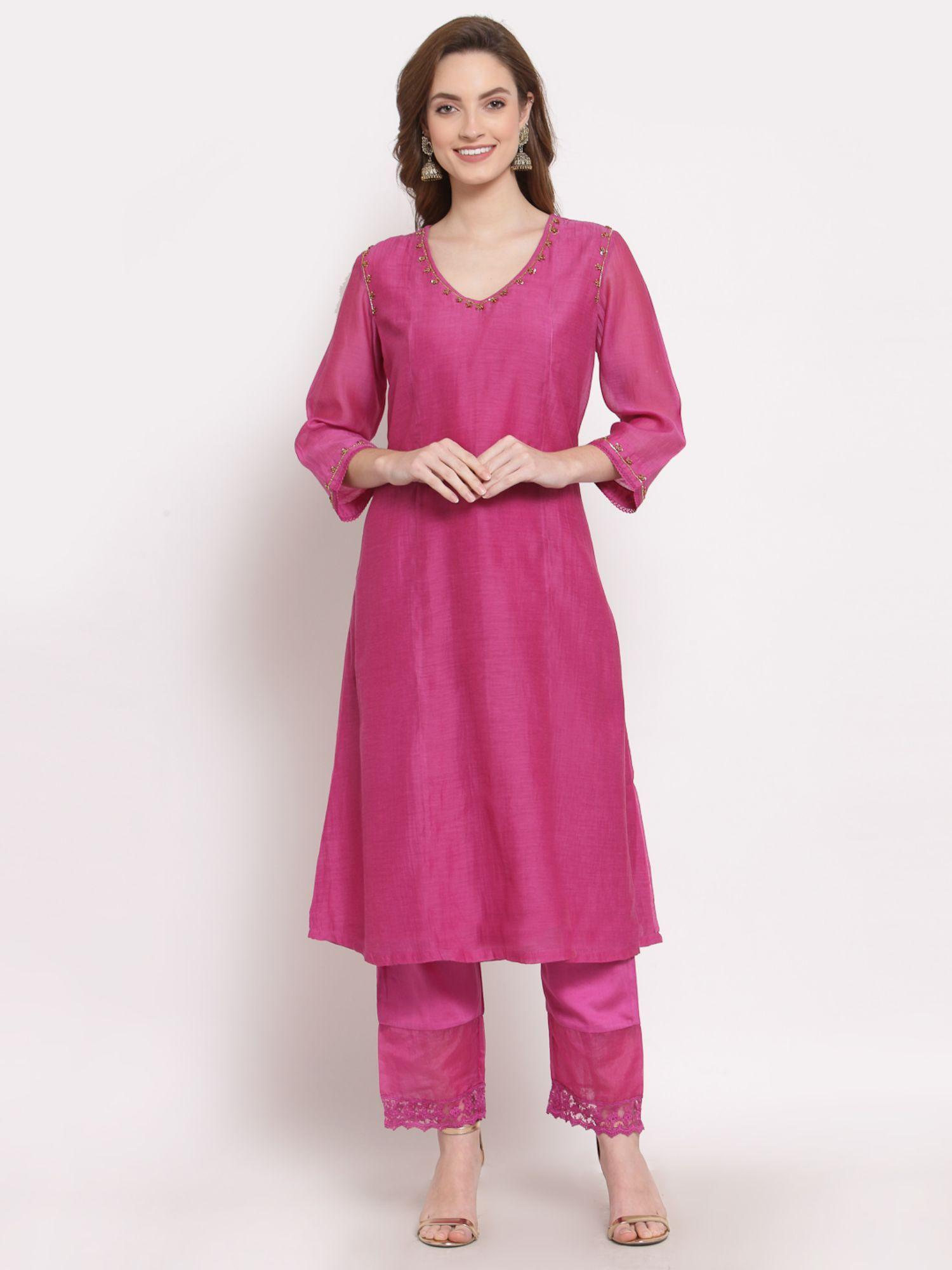 solid pink ceri straight kurta