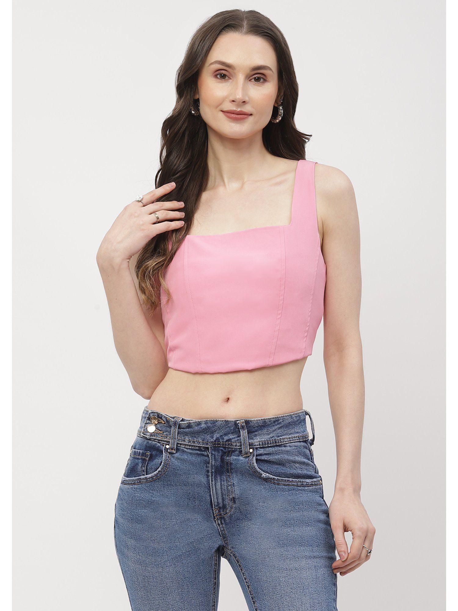 solid pink corset style crop top