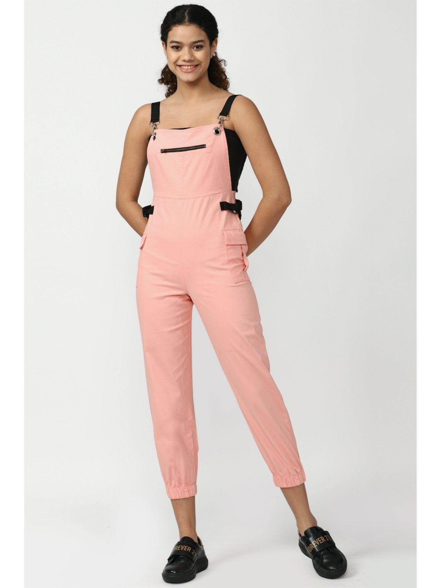 solid pink long dungaree