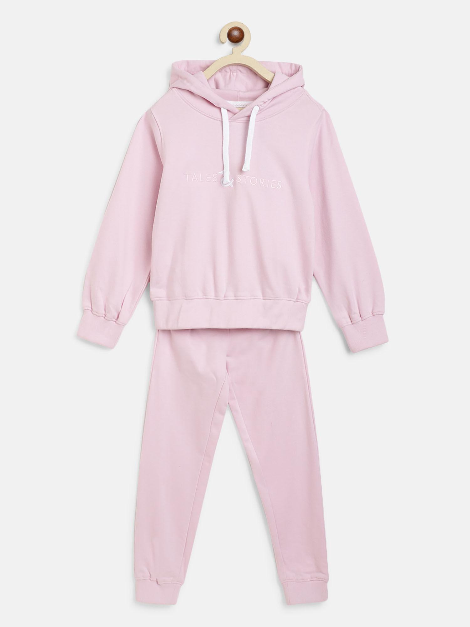solid pink poly cotton sweatshirt & joggers (set of 2)