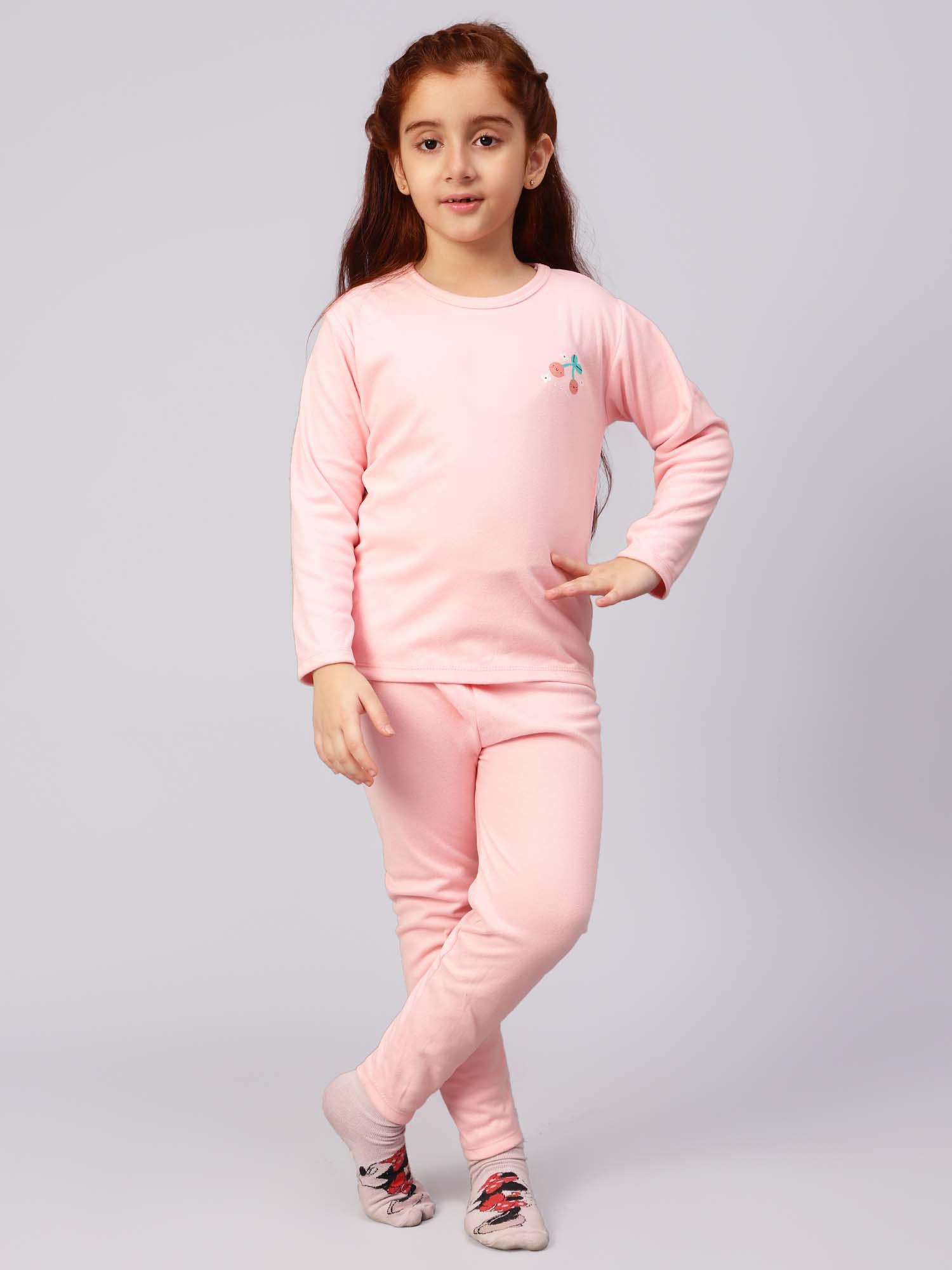 solid pink t-shirt with pants for girls (set of 2)