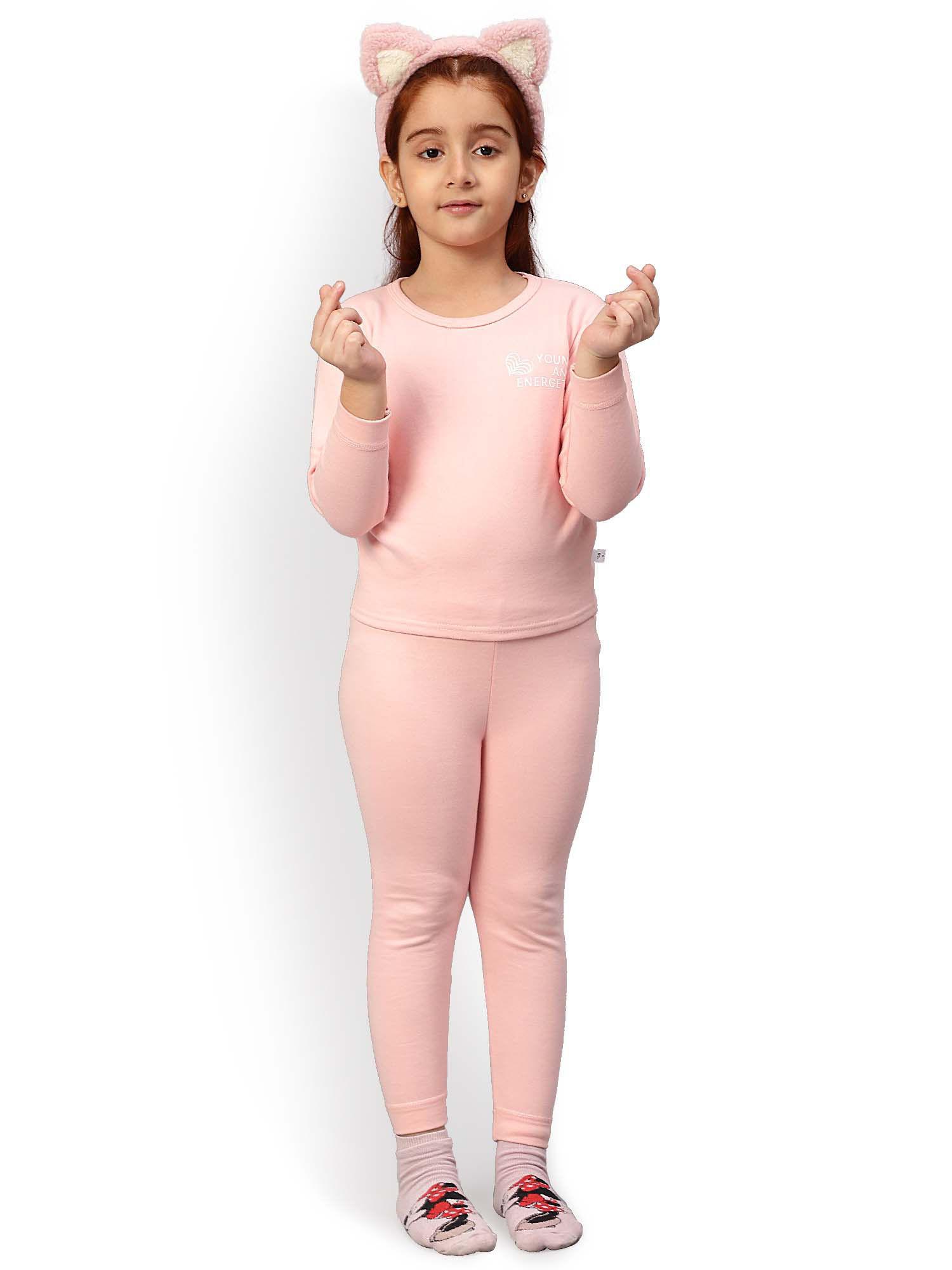 solid pink t-shirt with pants for girls (set of 2)