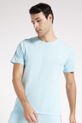 solid pique jacquard 100% regular fit men's t-shirt - ice blue