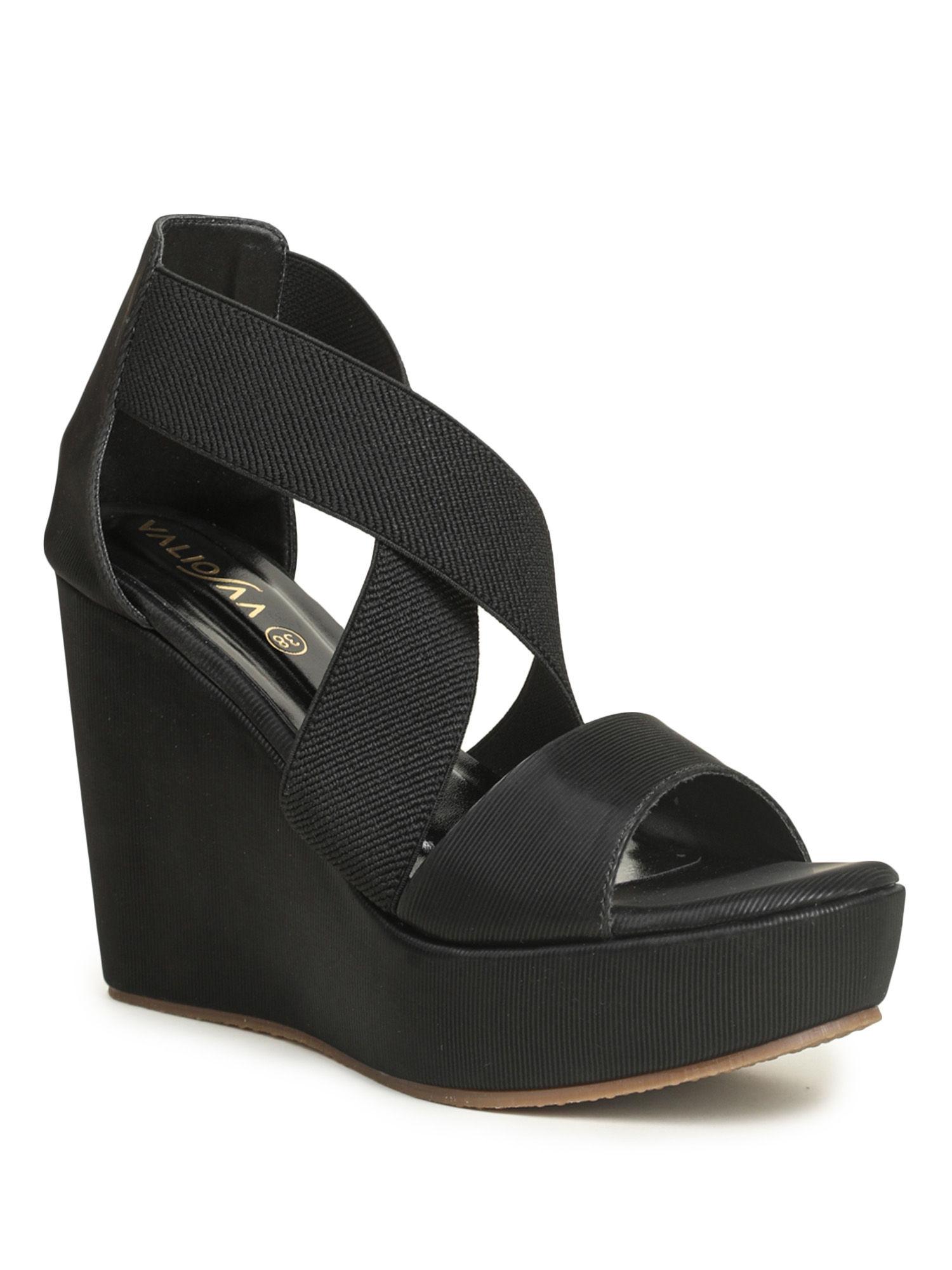 solid plain black wedges heels