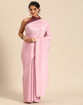 solid plain satin silk saree