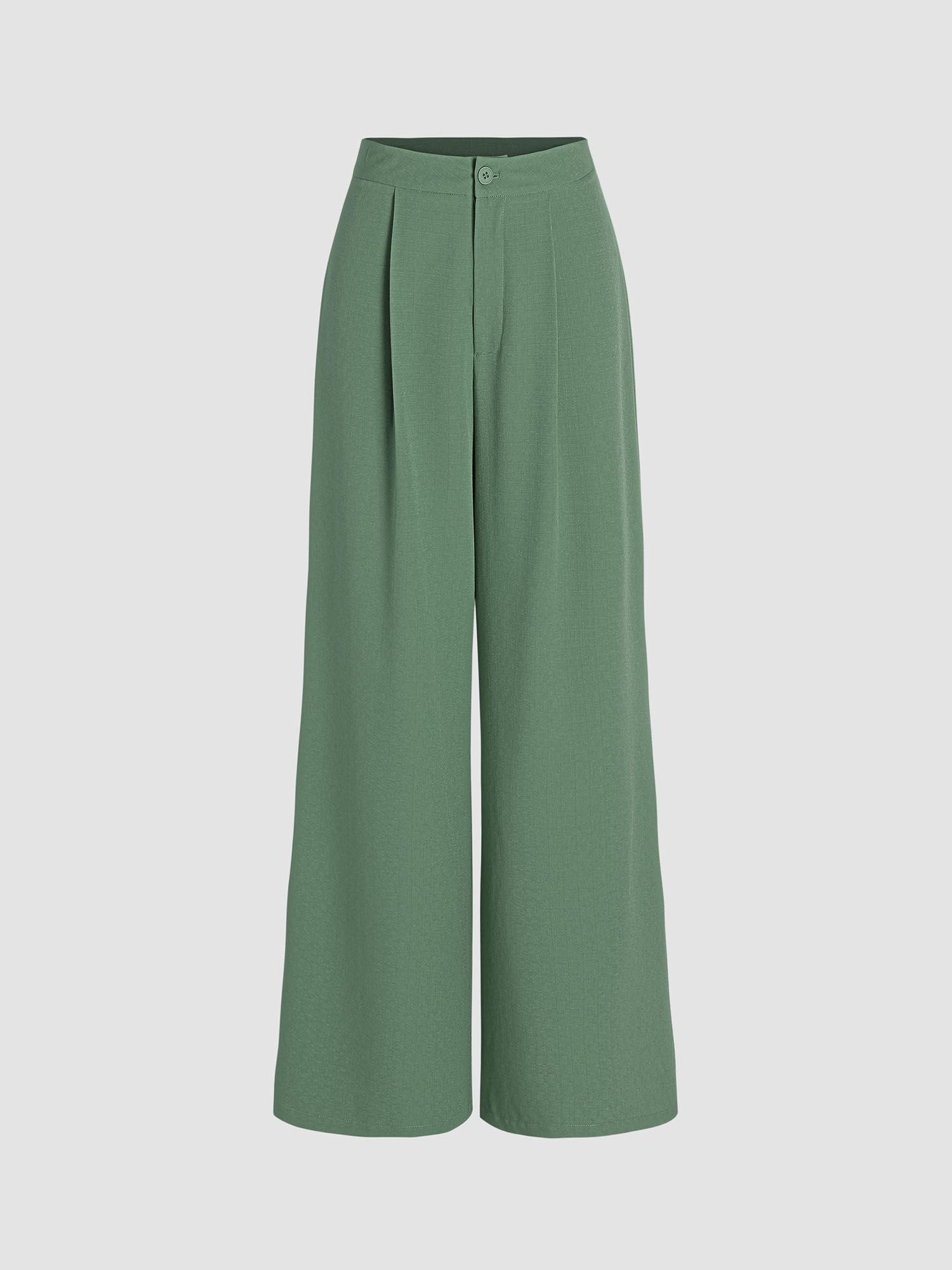 solid pleated wide leg trousers