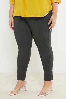 solid plus size slim fit tummy tucker women's treggings - grey