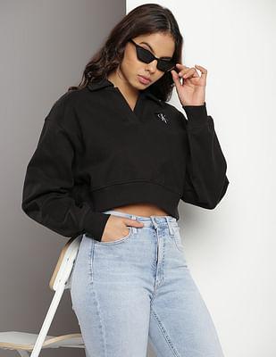 solid polo collar sweatshirt