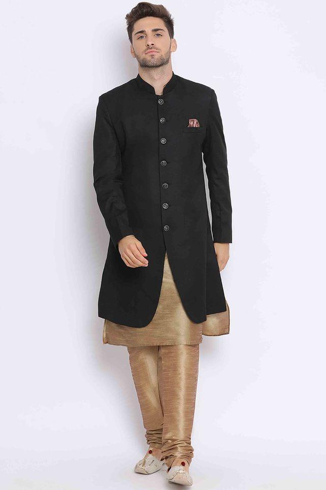 solid poly blend mens occasion wear kurta pyjama