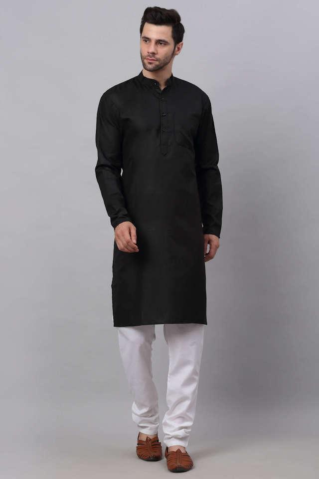 solid poly blend regular fit mens kurta churidar set