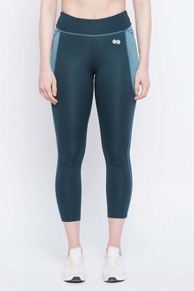 solid poly blend regular fit women's tights - blue