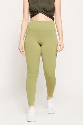 solid poly blend regular fit women's tights - olive