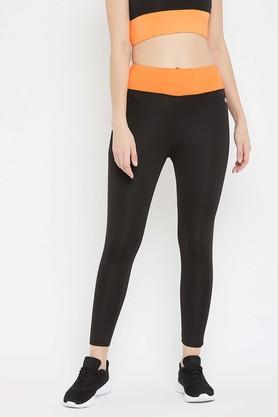 solid poly blend regular fit women's tights - orange