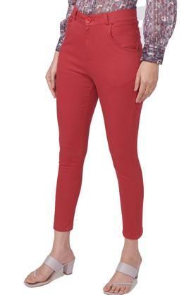 solid poly blend regular fit womens pants - maroon