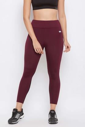 solid poly blend regular fit womens tights - maroon