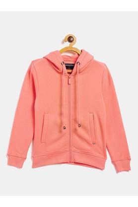 solid poly cotton hood girls sweatshirt - pink