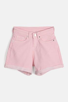 solid poly cotton regular fit girls shorts - blush