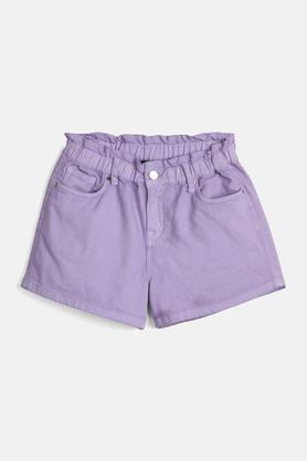 solid poly cotton regular fit girls shorts - lilac