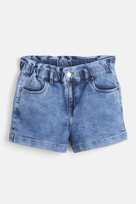 solid poly cotton regular fit girls shorts - stone
