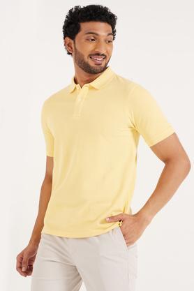 solid poly cotton regular fit men's t-shirt - yellow