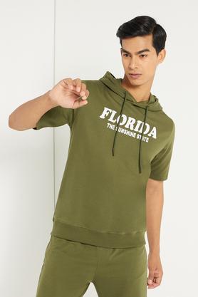 solid poly cotton relaxed fit men's sweatshirt - olive