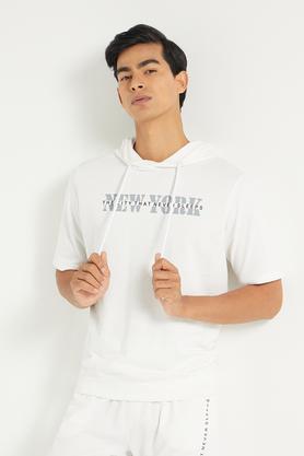 solid poly cotton relaxed fit men's sweatshirt - white
