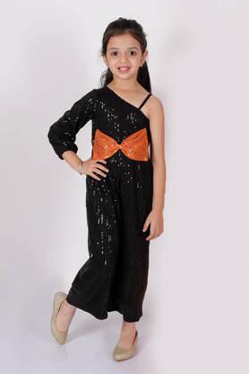 solid polyester asymmetric girls party wear jumpsuit - black
