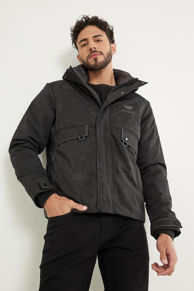 solid polyester blend hood mens casual jacket