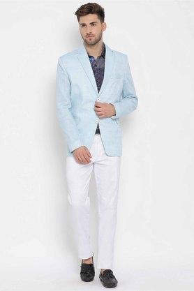 solid polyester blend regular fit men's suit - aqubl blue