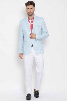 solid polyester blend regular fit men's suit - aqubl blue