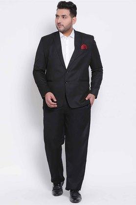 solid polyester blend regular fit men's suit - black