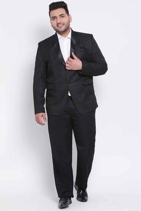 solid polyester blend regular fit men's suit - black