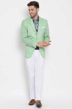 solid polyester blend regular fit men's suit - green