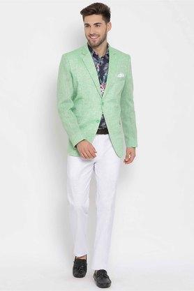 solid polyester blend regular fit men's suit - green