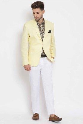 solid polyester blend regular fit men's suit - lemye yellow