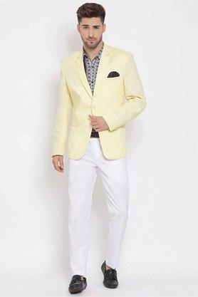 solid polyester blend regular fit men's suit - lemye yellow