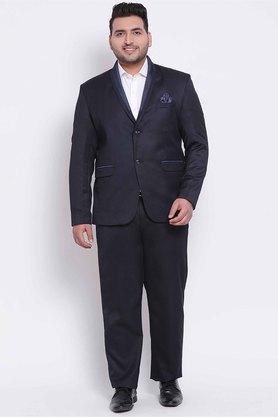 solid polyester blend regular fit men's suit - navy