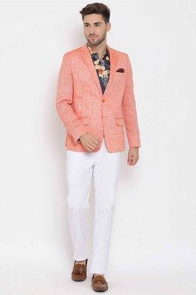 solid polyester blend regular fit men's suit - orange