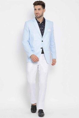 solid polyester blend regular fit men's suit - skybl blue