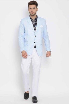solid polyester blend regular fit men's suit - skybl blue