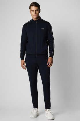 solid polyester blend regular fit men's tracksuit - navy