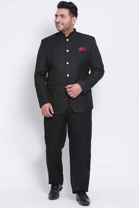 solid polyester blend regular fit mens suit - black