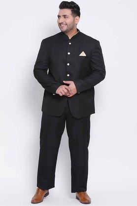 solid polyester blend regular fit mens suit - black