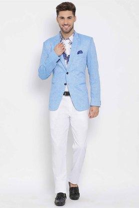 solid polyester blend regular fit mens suit - darbl blue